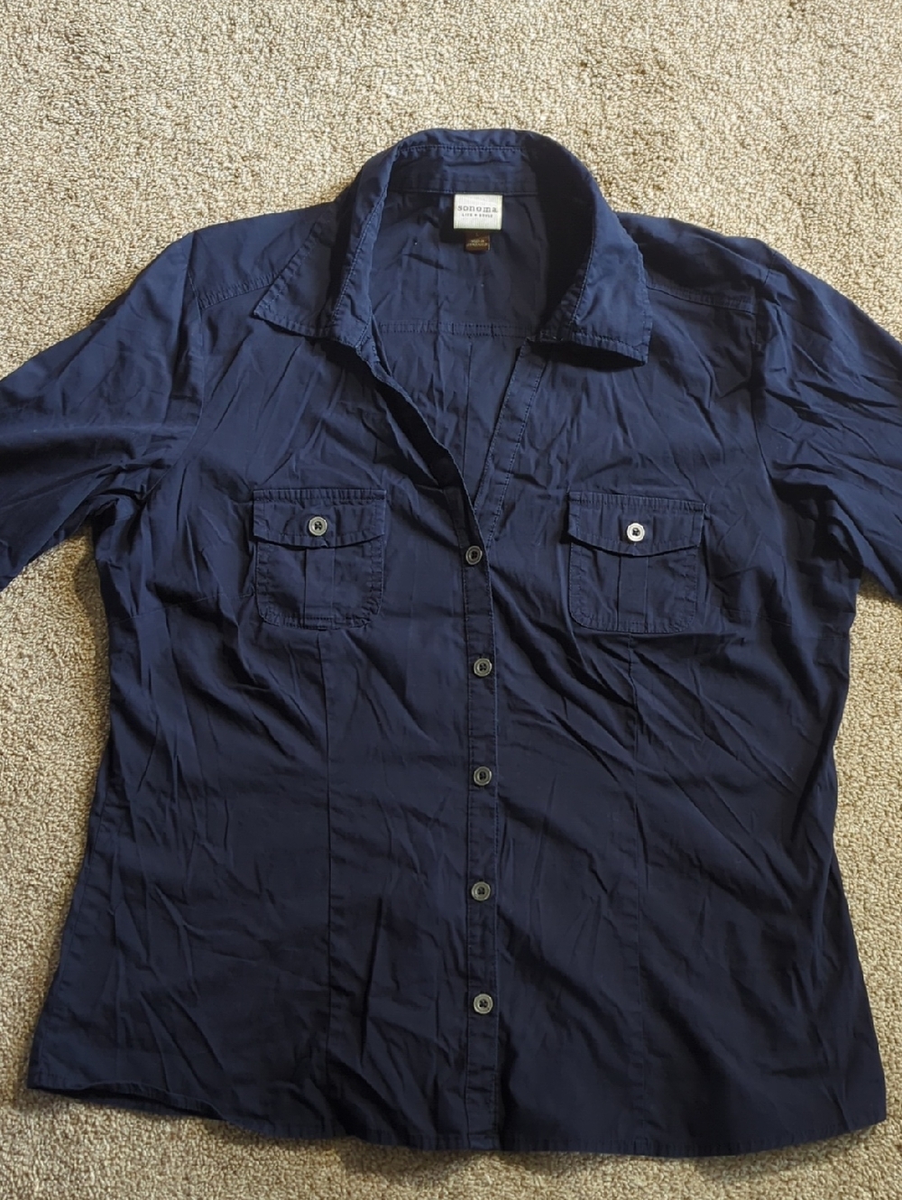 Sonoma Navy Button Down Shirt with Branded Tag